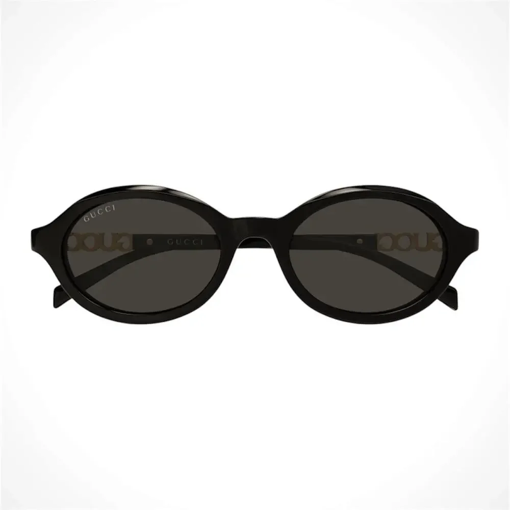 New GUCCI Sunglasses Black 51-19-140mm Slim Round Oval Gold Metal Logo - Picture 2 of 5